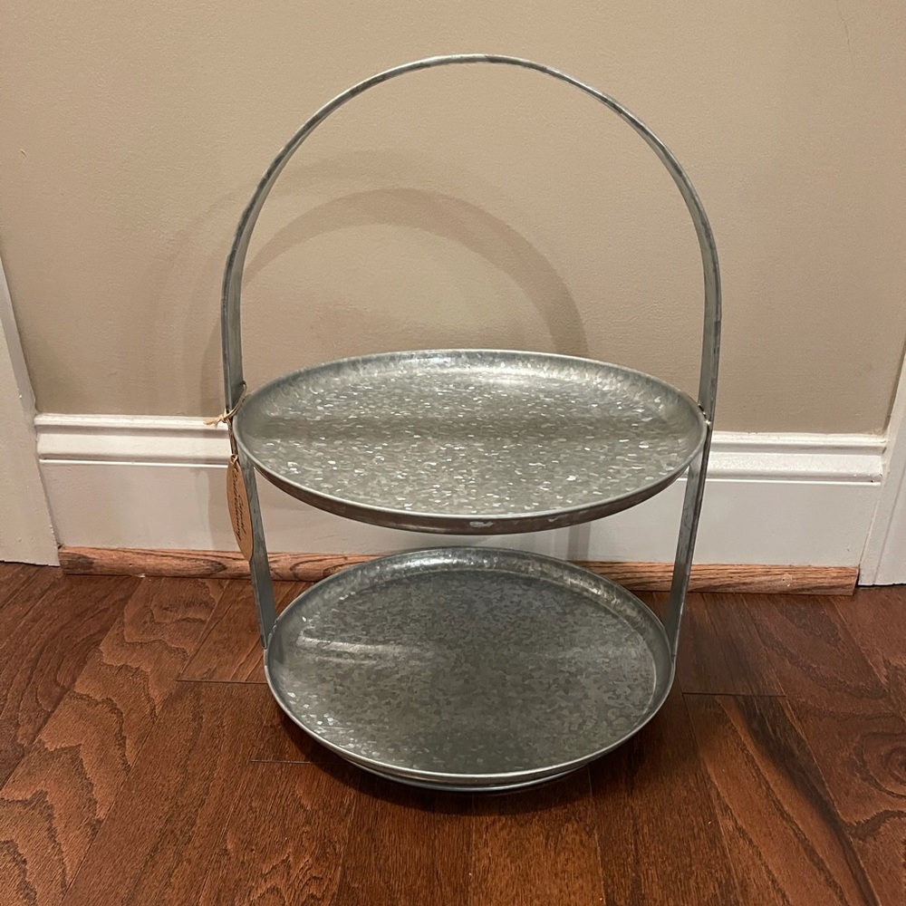 Large farmhouse style galvanized two tier tray